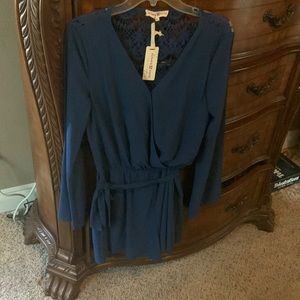Altar’s state blue jumpsuit shorts with long sleeve top.